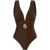 imageSOLY HUX Womens One Piece Swimsuit Deep V Neck Bathing Suit with Printed Beach Cover Up SkirtBrown Printed