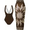 imageSOLY HUX Womens One Piece Swimsuit Deep V Neck Bathing Suit with Printed Beach Cover Up SkirtBrown Printed