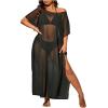 imageSOLY HUX Womens Plus Size Cover Up Dress Mesh Sheer Split Short Sleeve Swimsuit Bathing SuitSolid Black