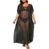 imageSOLY HUX Womens Plus Size Cover Up Dress Mesh Sheer Split Short Sleeve Swimsuit Bathing SuitSolid Black