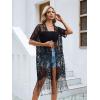 imageSOLY HUX Womens Plus Size Lace Fringe Trim Cover Up Short Sleeve Open Front Cardigans Kimono for swimwearBlack Sheer