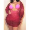 imageSOLY HUX Womens Plus Size Sheer Cover Up Dress Drawstring Side Long Sleeve Swimsuit Bathing SuitSolid Hotpink