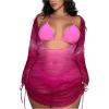 imageSOLY HUX Womens Plus Size Sheer Cover Up Dress Drawstring Side Long Sleeve Swimsuit Bathing SuitSolid Hotpink