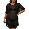imageSOLY HUX Womens Plus Size Sheer Mesh Swimsuit Cover Ups Short Sleeve Beach DressSolid Black