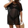 imageSOLY HUX Womens Plus Size Sheer Mesh Swimsuit Cover Ups Short Sleeve Beach DressSolid Black