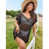 imageSOLY HUX Womens Plus Size Short Sleeve Hollow Out Split Beach Swimsuit Bikini Cover UpPlain Black