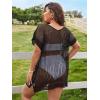 imageSOLY HUX Womens Plus Size Short Sleeve Hollow Out Split Beach Swimsuit Bikini Cover UpPlain Black