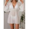 imageSOLY HUX Womens Swimsuit Cover Up Mesh Sheer V Neck Long Sleeve Kimono Summer Beach DressSolid White