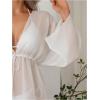 imageSOLY HUX Womens Swimsuit Cover Up Mesh Sheer V Neck Long Sleeve Kimono Summer Beach DressSolid White