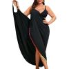 imageSOLY HUX Swim Cover Up for Women Plus Size Tassel Trim Wrap Spaghetti Strap Dress Swimsuit Bathing SuitSolid Black