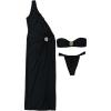 imageSOLY HUX Womens 3 Piece Swimsuit Bandeau Bikini Set Bathing Suit with Cover Up DressSolid Black