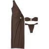 imageSOLY HUX Womens 3 Piece Swimsuit Bandeau Bikini Set Bathing Suit with Cover Up DressSolid Khaki