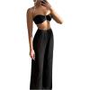 imageSOLY HUX Womens 3 Piece Swimsuit Bandeau Bikini Sets Bathing Suit with Cover Up PantsSolid Black