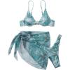 imageSOLY HUX Womens 3 Piece Swimsuit Marble Print Underwire Bikini Set Bathing Suit with Sarong Wraps Cover UpCadet Blue Marble