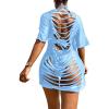 imageSOLY HUX Womens Mesh Bathing Suit Cover Ups Ripped See Through Swimsuit Short Beach Dress Sexy Beachwear SwimwearPlain Blue