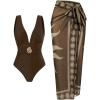 imageSOLY HUX Womens One Piece Swimsuit Deep V Neck Bathing Suit with Printed Beach Cover Up SkirtBrown Printed