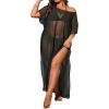 imageSOLY HUX Womens Plus Size Cover Up Dress Mesh Sheer Split Short Sleeve Swimsuit Bathing SuitSolid Black