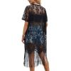 imageSOLY HUX Womens Plus Size Lace Fringe Trim Cover Up Short Sleeve Open Front Cardigans Kimono for swimwearBlack Sheer