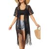 imageSOLY HUX Womens Plus Size Lace Fringe Trim Cover Up Short Sleeve Open Front Cardigans Kimono for swimwearPlain Black