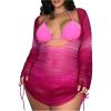 imageSOLY HUX Womens Plus Size Sheer Cover Up Dress Drawstring Side Long Sleeve Swimsuit Bathing SuitSolid Hotpink