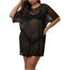 imageSOLY HUX Womens Plus Size Sheer Mesh Swimsuit Cover Ups Short Sleeve Beach DressSolid Black