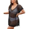imageSOLY HUX Womens Plus Size Short Sleeve Hollow Out Split Beach Swimsuit Bikini Cover UpPlain Black