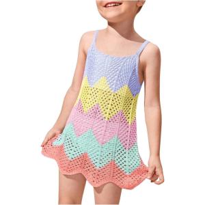imageSOLY HUX Toddler Girls Color Cable Knit Swimsuit Cover up Short Beach Cami DressBlue Yellow Multi