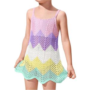 imageSOLY HUX Toddler Girls Color Cable Knit Swimsuit Cover up Short Beach Cami DressPurple Green Multi
