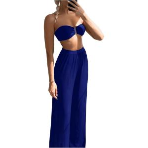 imageSOLY HUX Womens 3 Piece Swimsuit Bandeau Bikini Sets Bathing Suit with Cover Up PantsPure Royal Blue