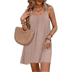 imageSOLY HUX Womens Cover Up Dress Sleeveless Summer Beach Swimsuit Bathing SuitPlain Khaki