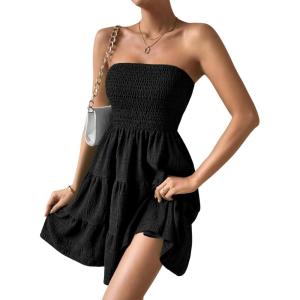 imageSOLY HUX Womens Tube Top Dresses for Women Beach Cover Ups Strapless Mini Dress Basic Solid SundressPlain Black