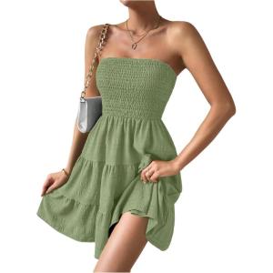 imageSOLY HUX Womens Tube Top Dresses for Women Beach Cover Ups Strapless Mini Dress Basic Solid SundressPlain Green
