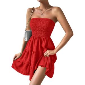 imageSOLY HUX Womens Tube Top Dresses for Women Beach Cover Ups Strapless Mini Dress Basic Solid SundressPlain Red