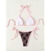 imageSOLY HUX Bathing Suit for Women Floral Lace Halter Triangle Tie Side Swimsuit Two Piece Bikini SetsPink Floral