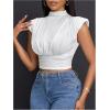 imageSOLY HUX Womens Textured Elegant Tank Tops Mock Neck Cap Sleeve Crop Shirts Going Out VestSolid White