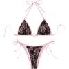 imageSOLY HUX Bathing Suit for Women Floral Lace Halter Triangle Tie Side Swimsuit Two Piece Bikini SetsPink Floral