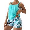 imageSOLY HUX Womens 2 Piece Tropical Print Cut Out Tankini Swimsuit Scoop Neck Tank Top with Boyshorts SwimwearMulticoloured Tropical