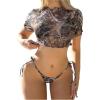 imageSOLY HUX Womens Camo Print Swimsuits Triangle Halter High Cut Bikini Set with Coverup Tops BeachwearGreen Camo