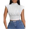 imageSOLY HUX Womens Textured Elegant Tank Tops Mock Neck Cap Sleeve Crop Shirts Going Out VestSolid White