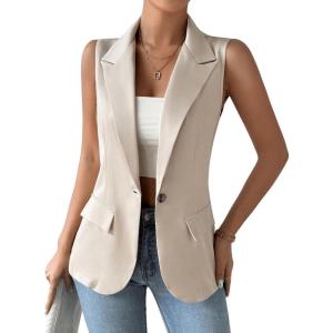 imageSOLY HUX Womens Sleeveless Lapel Collar Neck Single Button Vest Blazer JacketSolid Apricot