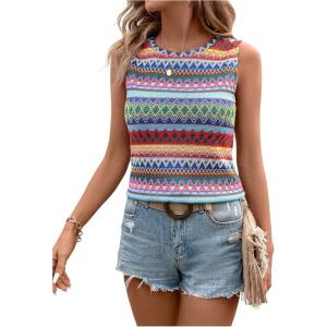 imageSOLY HUX Womens Summer Boho Tank Tops Geo Print Sleeveless Crewneck Casual Vacation Vest Top ShirtsBlue Multi