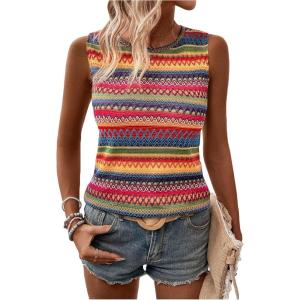 imageSOLY HUX Womens Summer Boho Tank Tops Geo Print Sleeveless Crewneck Casual Vacation Vest Top ShirtsMulti Geo