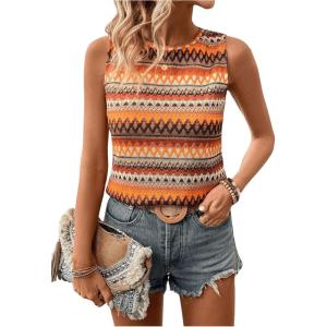 imageSOLY HUX Womens Summer Boho Tank Tops Geo Print Sleeveless Crewneck Casual Vacation Vest Top ShirtsOrange Multi