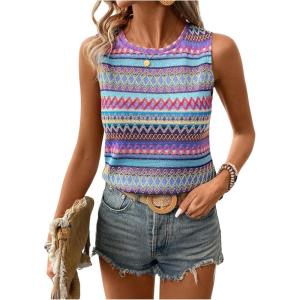 imageSOLY HUX Womens Summer Boho Tank Tops Geo Print Sleeveless Crewneck Casual Vacation Vest Top ShirtsPurple Multi