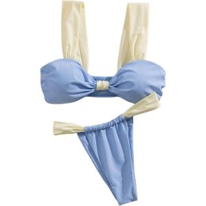 imageSOLY HUX Womens Two Piece Swimsuit Color Block Knot Bikini Set Summer Bathing SuitBlue Colorblock