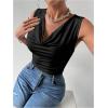 imageSOLY HUX Womens Cowl Neck Ruched Tank Tops Asymmetrical Sleeveless Summer Vest TopsPure Black