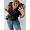imageSOLY HUX Womens Cowl Neck Ruched Tank Tops Asymmetrical Sleeveless Summer Vest TopsPure Black