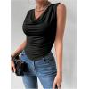 imageSOLY HUX Womens Cowl Neck Ruched Tank Tops Asymmetrical Sleeveless Summer Vest TopsPure Black