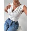 imageSOLY HUX Womens Cowl Neck Ruched Tank Tops Asymmetrical Sleeveless Summer Vest TopsPure White