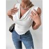 imageSOLY HUX Womens Cowl Neck Ruched Tank Tops Asymmetrical Sleeveless Summer Vest TopsPure White